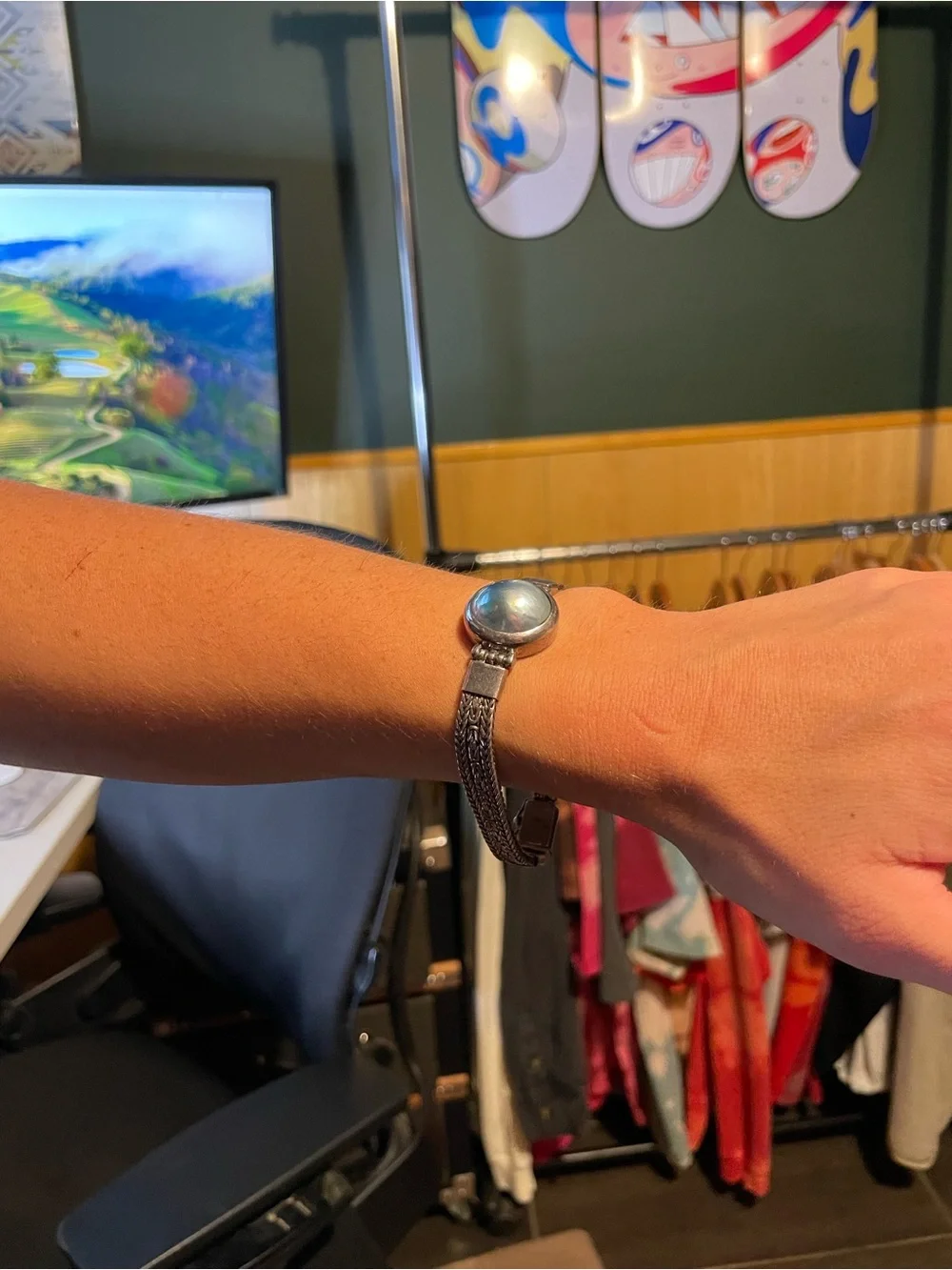 Sterling Silver Moonstone Cabochon Bracelet - Iridescent Blue vintage silver